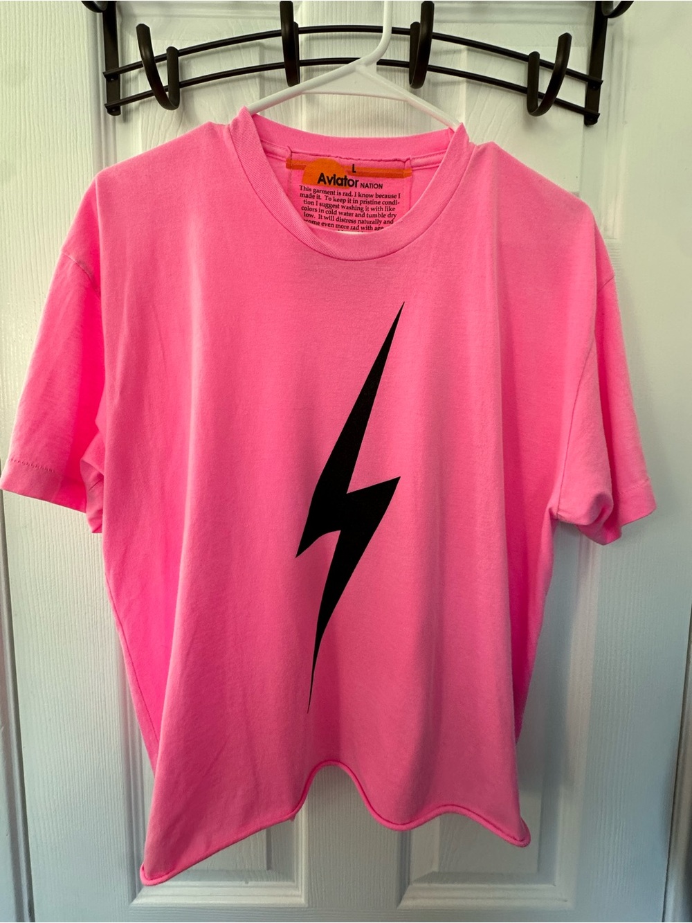 Aviator Nation Boyfriend Pink Lightning Bolt Tee- Large- see pic & description